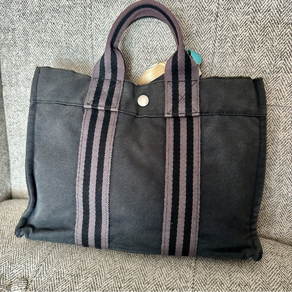 🦚HP🦚 HERMÈS Noir Toile Officier Fourre-Tout PM Bag - Picture 2 of 13